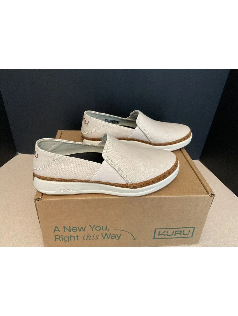New! Womens KURU Roam Atla Sand Caramel Canvas Slip On Comfort Shoes. Size 9.